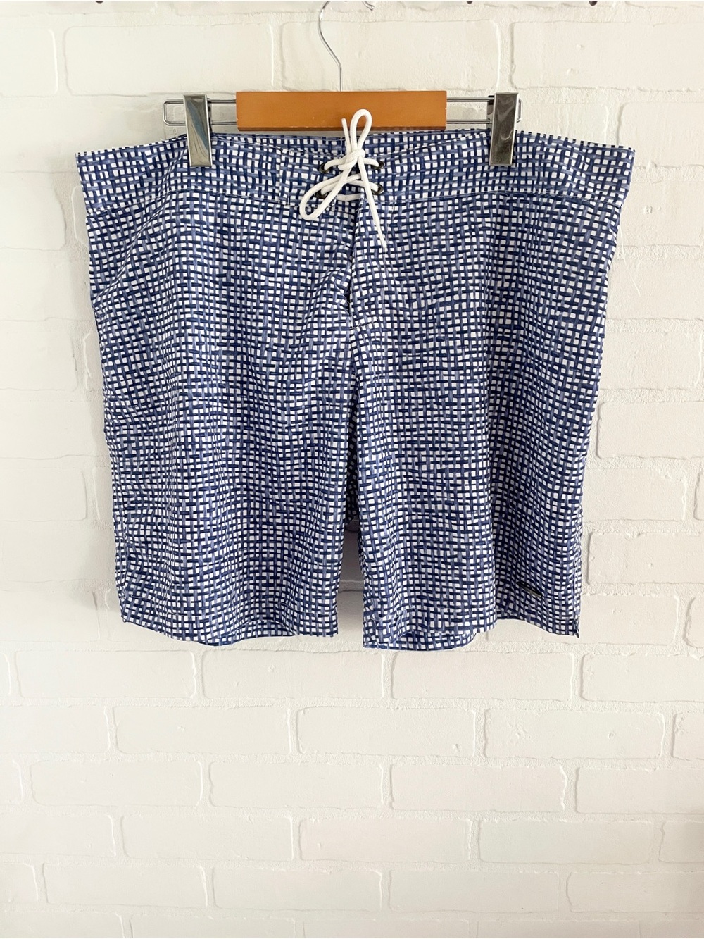 Parke & Ronen Men’s Navy and White Checkered/gingham Swim Shorts sz 36